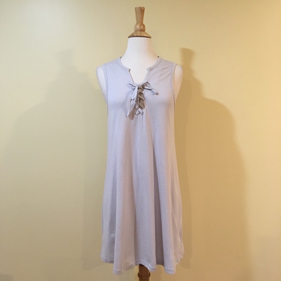 Lace Up Deep V Neck Sleeveless Knit Dress Putty - Picture 4 of 6